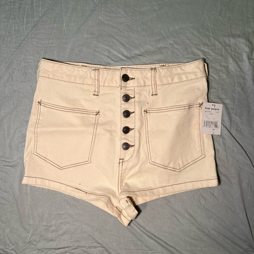 Free People Womens White Jean Shorts High Rise Short Size 29 NWT